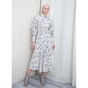 SNIDEL FRILL PRINTED FLORAL DRESS SIZE 0 SMALL WOMENS MODEST MIDI BIRDS TIMELESS